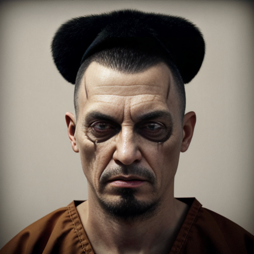  rat, evil, sinister, wearing prison outfit, mugshot style, no human