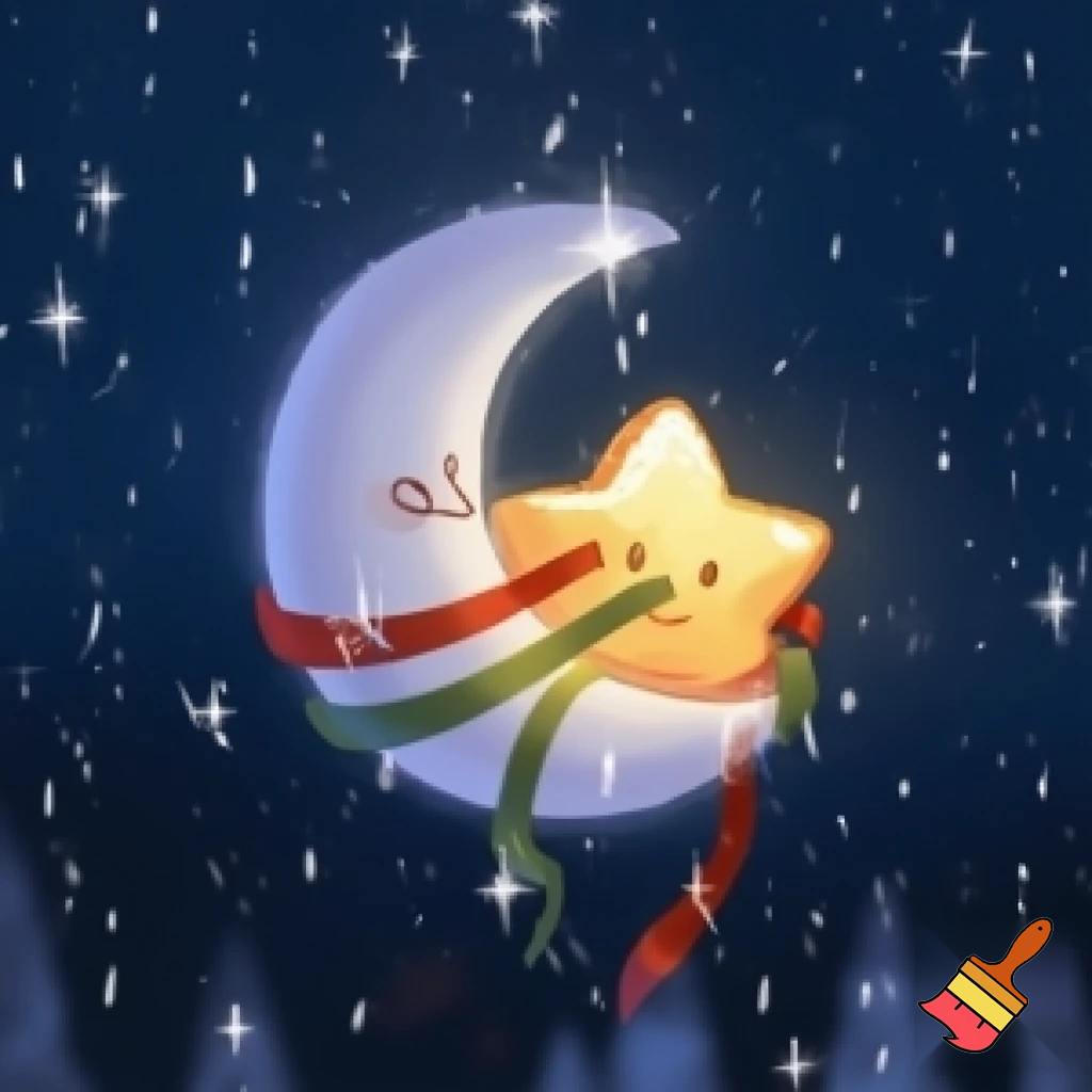 Star and moon christmas cartoon