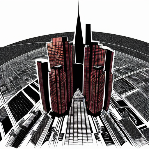 german expressionism city with an exagerated architexture and distorted lines with a dark tone
