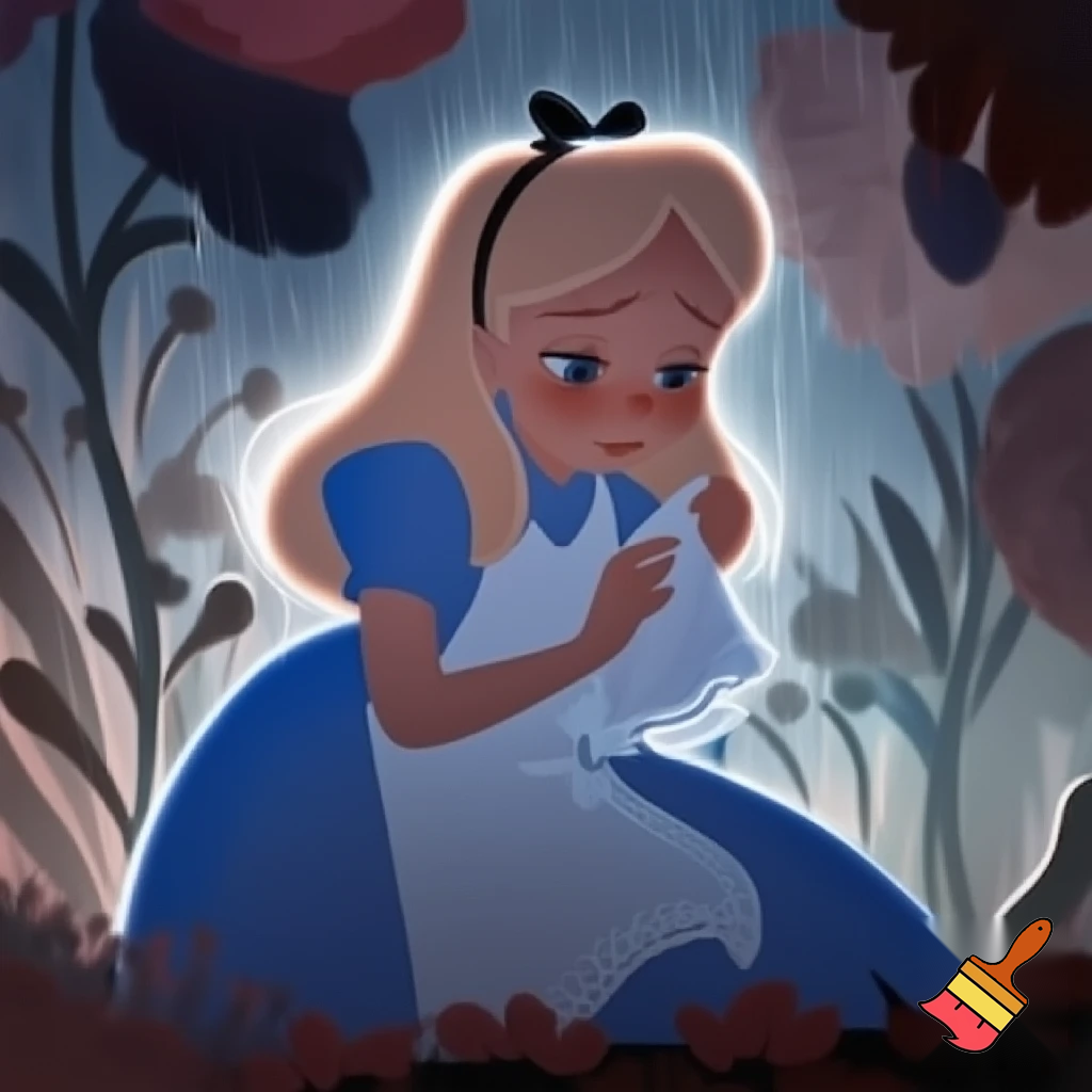 Alice in wonderland 1951 crying into a handkerchief