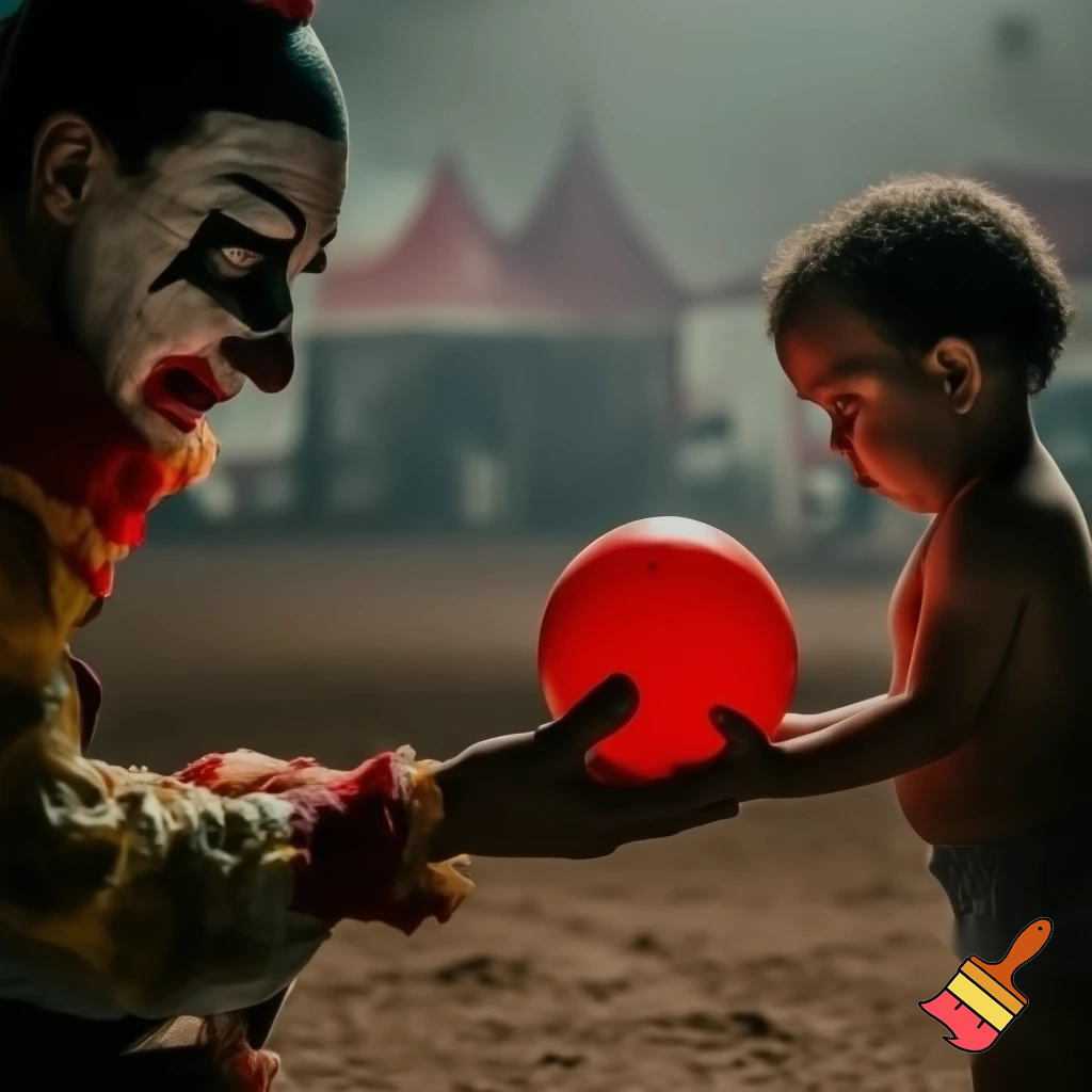  A child gives a sad circus clown a ball.