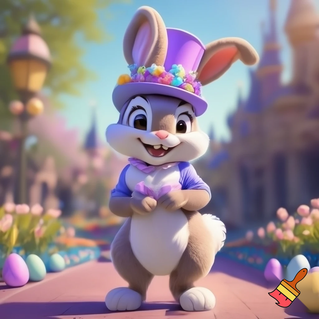 Easter bunny mascot Disneyland costume with the top hat