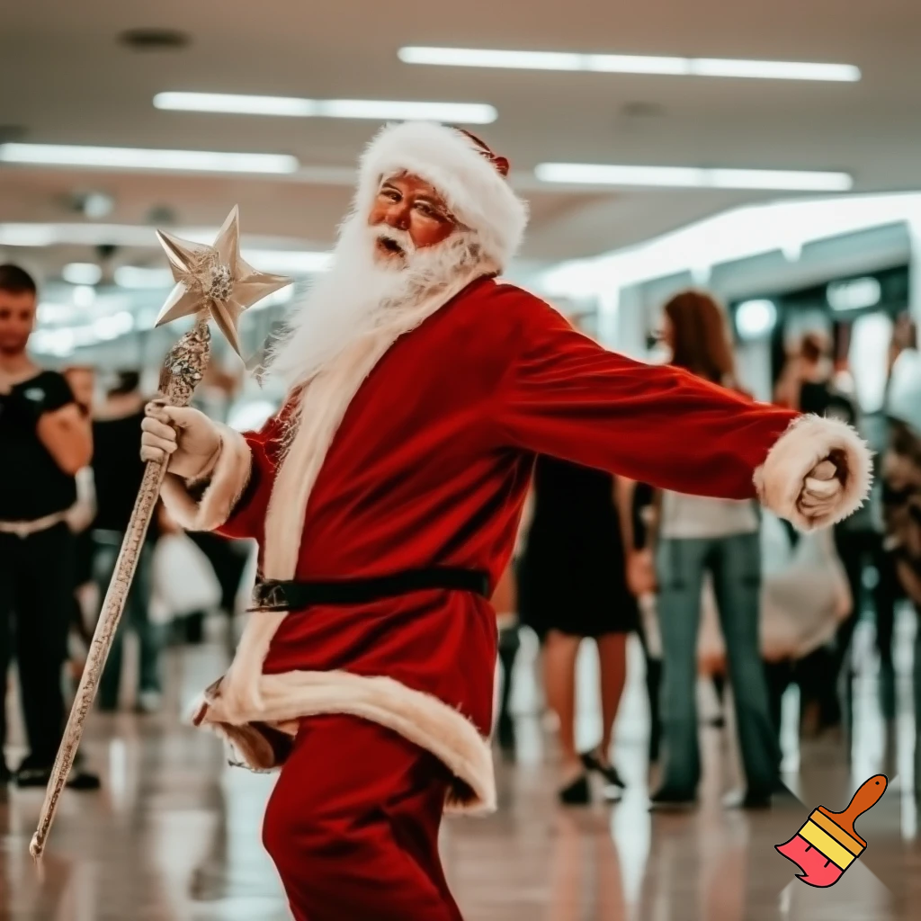Santa Claus dancing shopping Centre walking Australian magic walking stick walking stick star