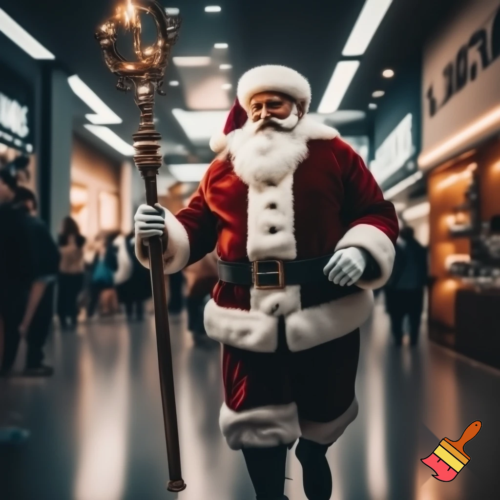 Santa Claus magic walking stick staff Russia shopping Centre Australia shopping immune in a star