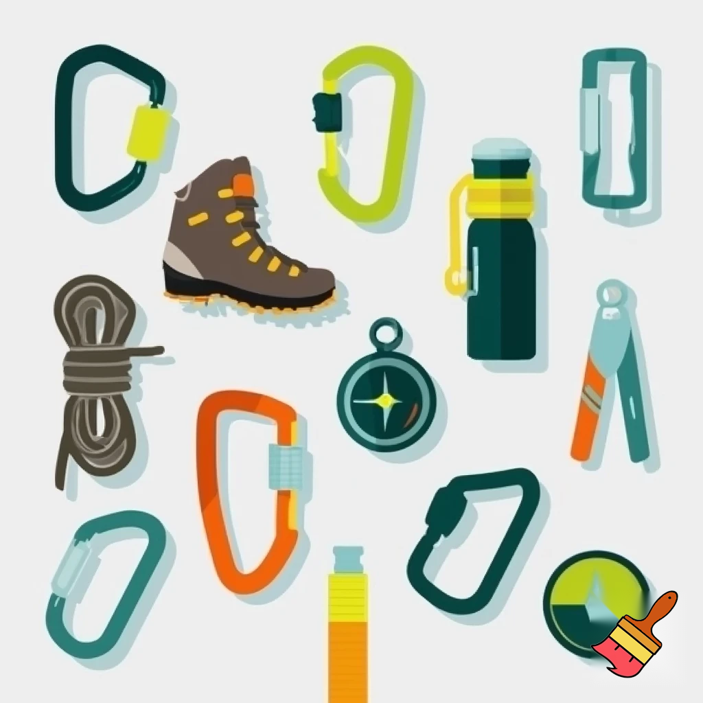 draw me icons of climbing and hiking items