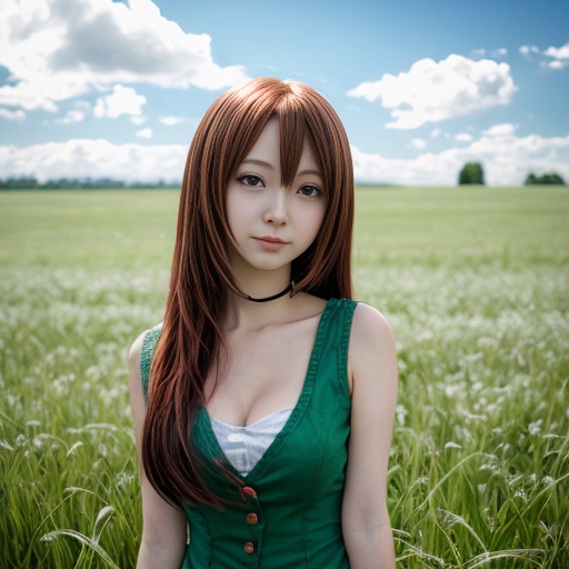 Anime girl in green field