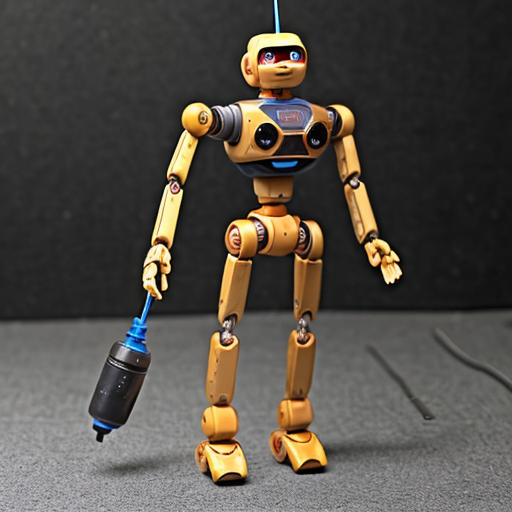 Small humanoid robot with visible toy-like joints (ball joints like an action figure).