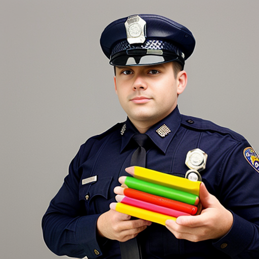 Cop holding crayons 