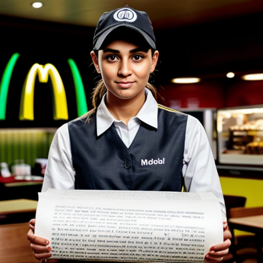 make mcdonalds worker stand wiith paper 'dzimumakts' with empty  lines bellow and in india