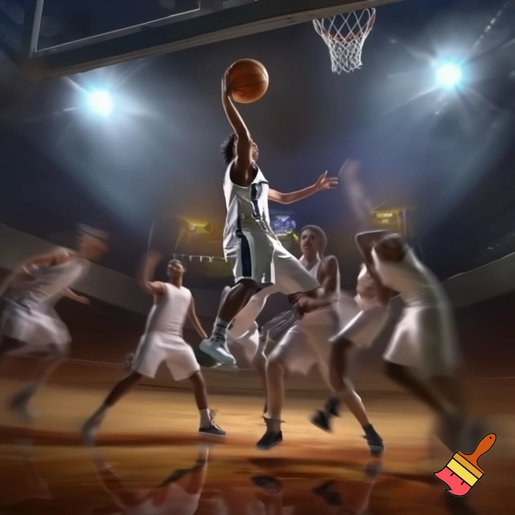 behind white teenage basketball players making a far shot winning three pointer