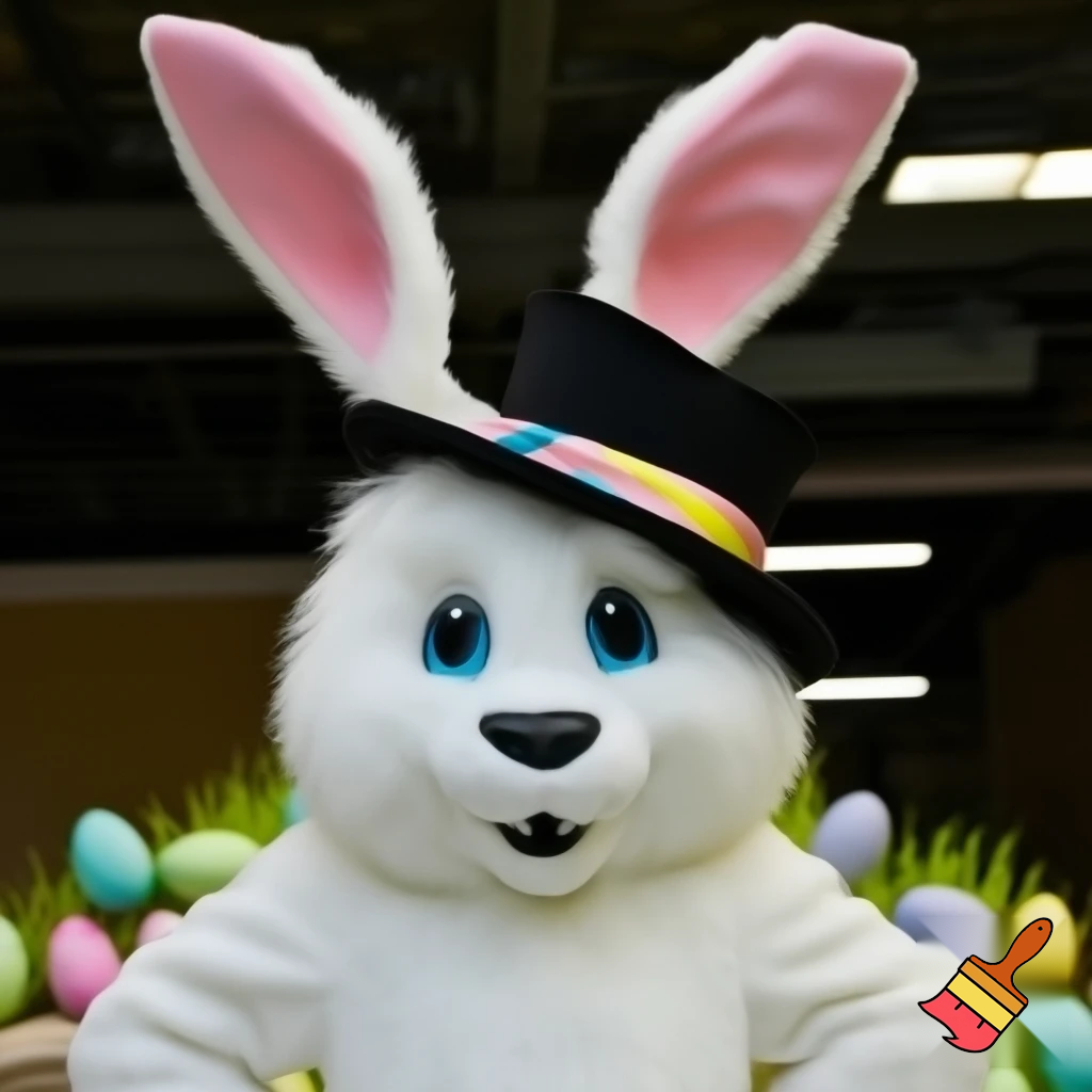  Easter bunny mascot costume top hat photo taken with the Easter open white