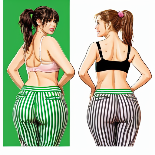 90's disney's 2d aladdin style comic black background and panels of 
Panel 1 a curvy figure two headed woman with brown hair and black striped haired ponytail and with green skin barefoot with green and white striped harem pants and pink and white striped bra marching towards viewer. 
Panel 2 then the curvy figure two headed woman with brown hair  black striped haired ponytail and with green skin barefoot with green and white striped harem pants and pink and white striped bra both looked at each other while marching towards.
Panel 3 then curvy figure two headed woman with brown black striped haired ponytail and with green skin barefoot with green and white striped harem pants and pink and white striped bra looked at viewer. 
Panel 4 then the curvy figure two headed woman with  brown hair and l black striped haired ponytail and with green skin barefoot with green and white striped harem pants and pink and white striped bra kissed the viewer while marching. 
Panel 5 then the curvy figure two headed woman with brown hair black striped haired ponytail and with green skin barefoot with green and white striped harem pants and pink and white striped bra turns around and turns around and revealing to the viewer a yellow triangle shaped stitch patch was on the middle of her butt of her green and white striped harem pants. 
Panel 6 then curvy figure two headed woman with brown hair and black striped haired ponytail and with green skin barefoot with green and white striped harem pants and pink and white striped bra shakes her butt with the yellow triangle shaped Stitch patch on her big butt.  