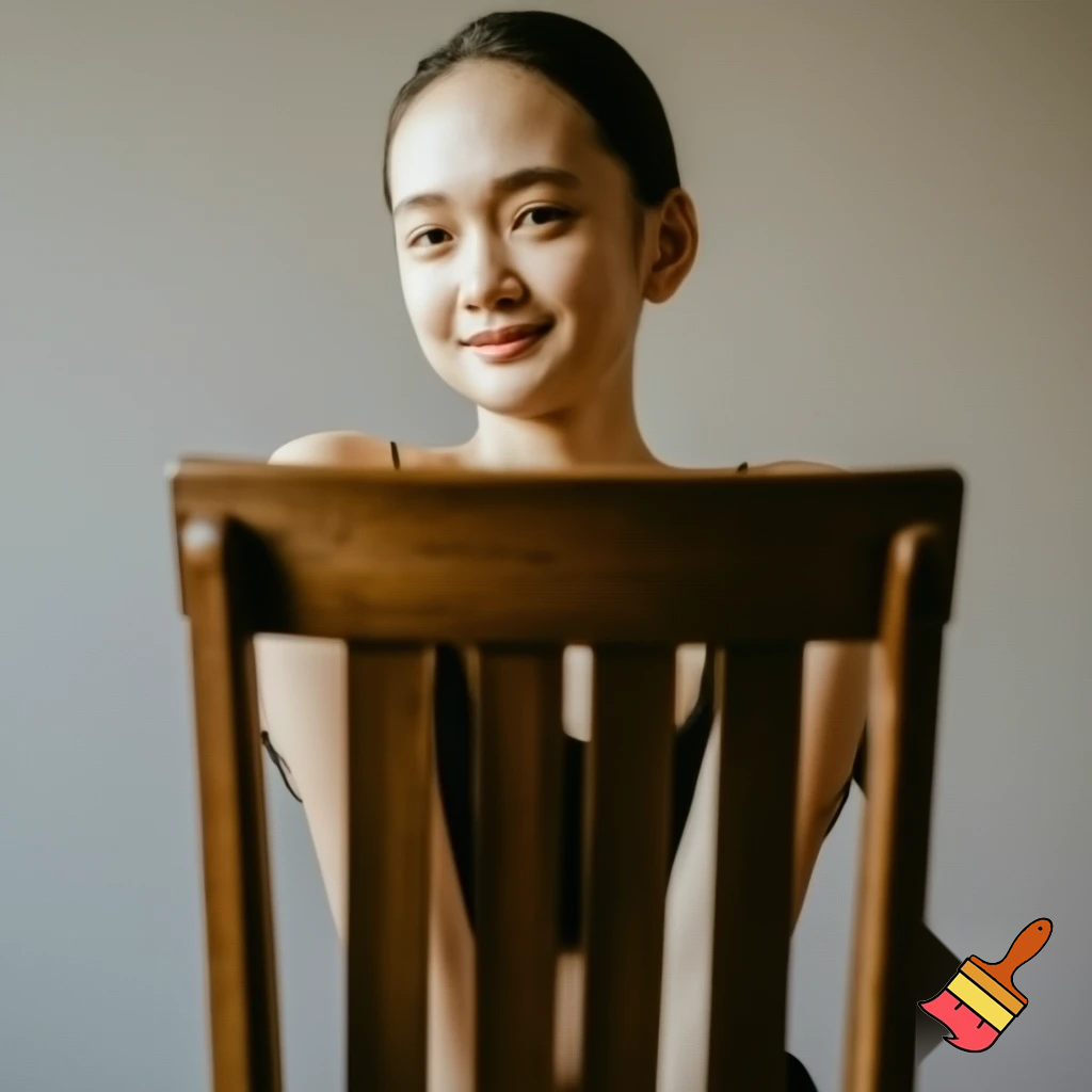 young woman tied to chair smiling chair facing us