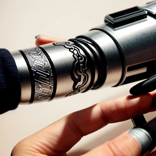 Un braccio robotico con mone di penna nera al posto delle dita che graffia nel vuoto