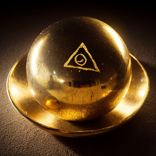 ancient mysterious artifact, unknown symbols, dramatic lighting, archaeological photo, very photorealistic, gold ball, small symetric crystals, small gold plates with animal symbols