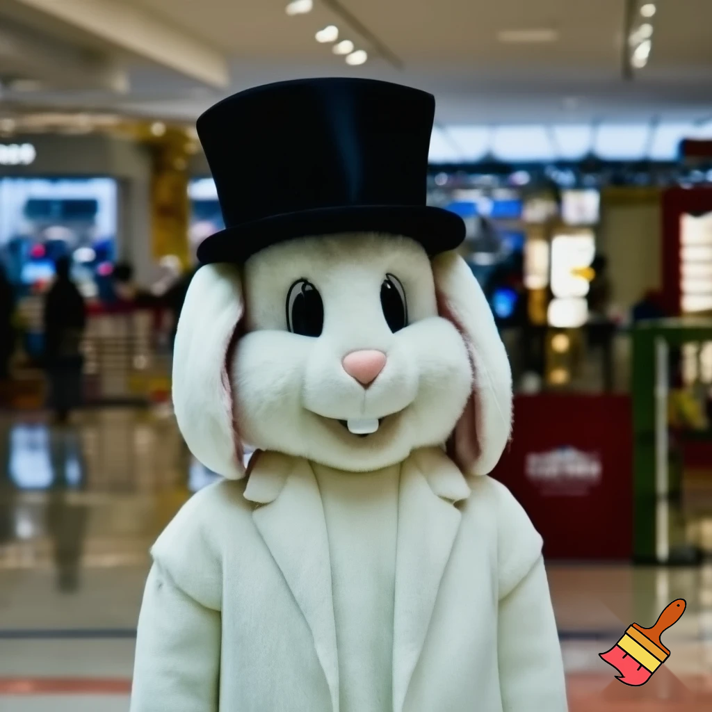 Easter bunny mascot top hat at the shopping centre mascot costume Darrell Lea magic room