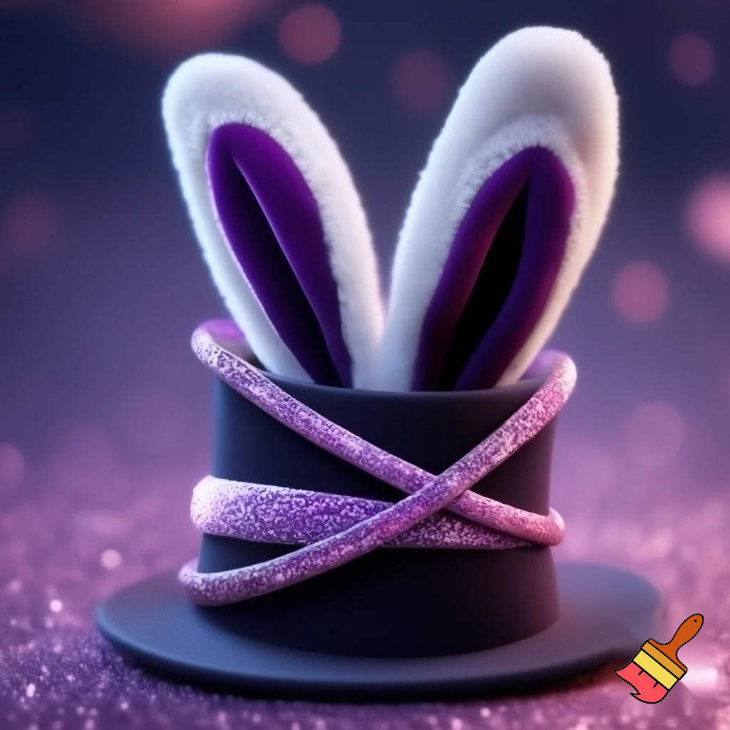 Black top hat with bunny ears velvet white and purple purple and white headband fabric and velvet glitter, purple and pink special present true special and delicate velvet