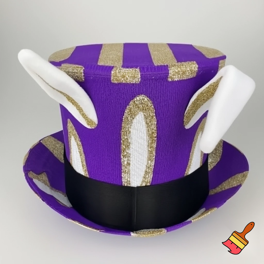 Easter bunny top hat headband, purple and white gold and silver top hat black purple dark purple special hat in delicate purple white, purple and white gold golden silver patterns Easter top hat