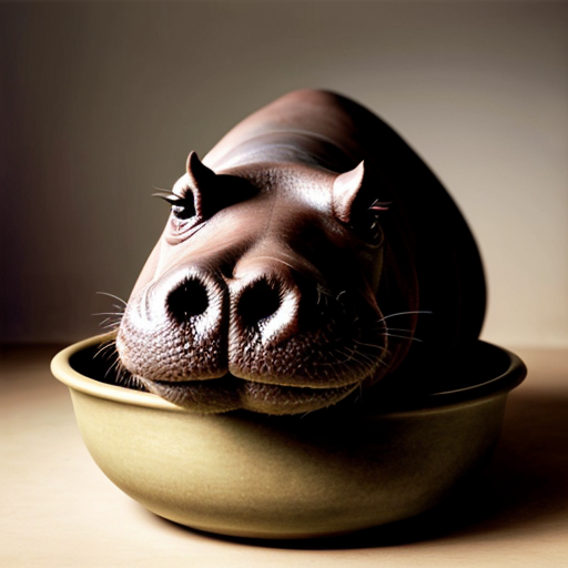 make a photo of a hippo in a bowl
