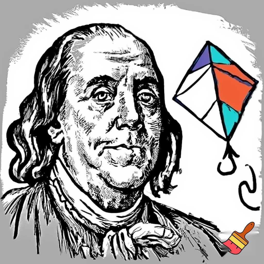 ben franklin getting shocked by a kite