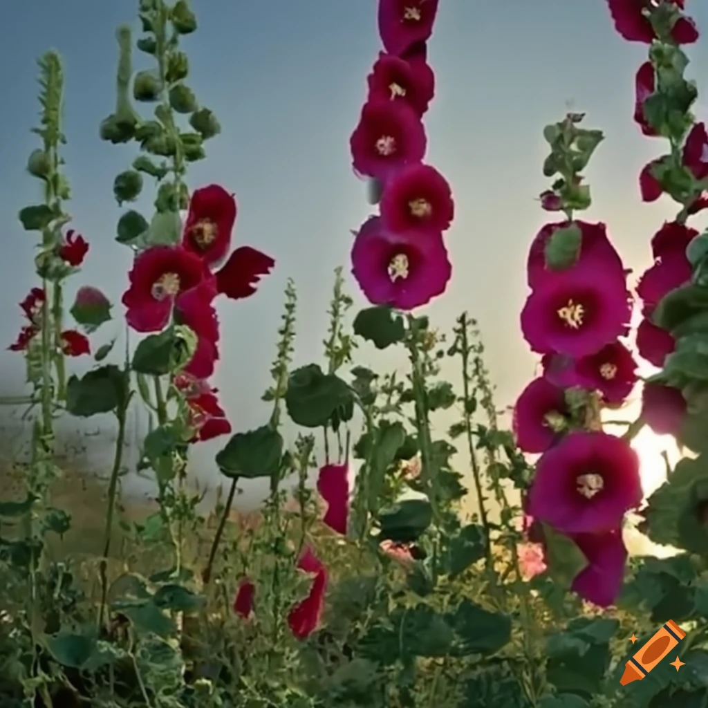 hollyhocks toward the sun