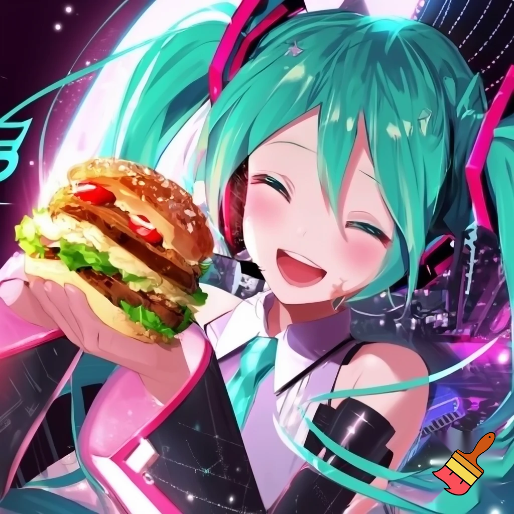 Miku eating burger
