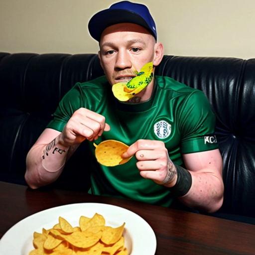 conor mcgregor in a chelsea kit eating chips