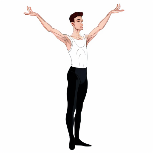 Männlicher Ballettänzer gerade stehend von vorne mit langer Leggins als minimalistische karikaturhafte Zeichnung wie mit dickem schwarzem Filzstift auf weißem Hintergrund