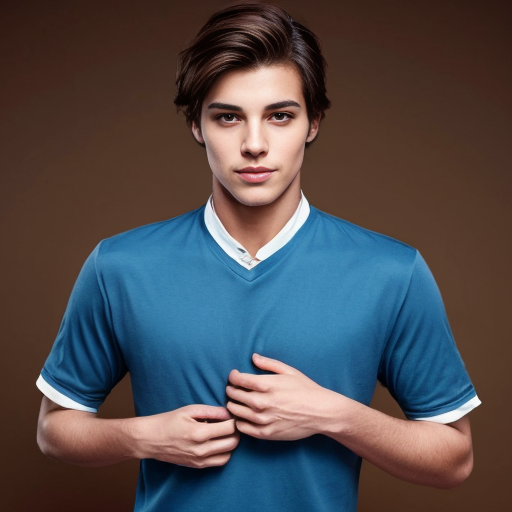 A sexy, handsome, cute, adorable, beautiful prince wearing blue, and has a smooth face, and has beautiful brown  hair 