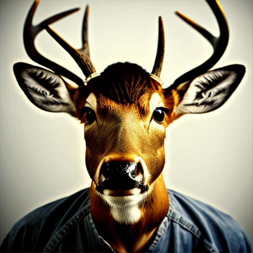 picture of a mugshot deer, scars, serious face holding a number board