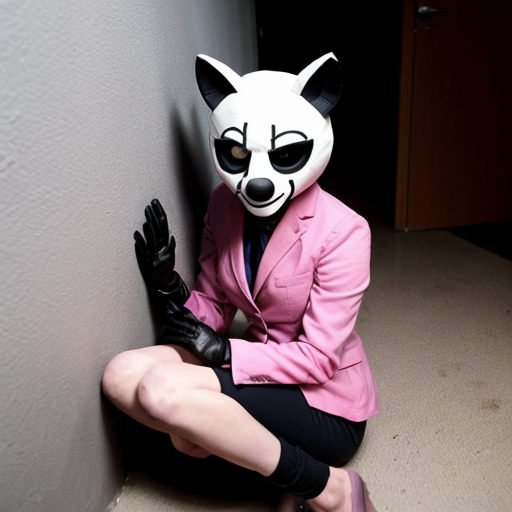 A 21-year-old female student was caught by female animatronics from FNAF 2, and they put a classic original toy foxy female animatronic suit (a beautiful, muted, white and pink fox) inside, parallel to the suit, hands in hands, etc. What will the girl's behavior be when he sees that she is in a suit and through the suit's mask there is blood on the floor, that when she moves her legs or arms while sitting against the wall, she is in incredible pain, and that she is bleeding almost all over her body.