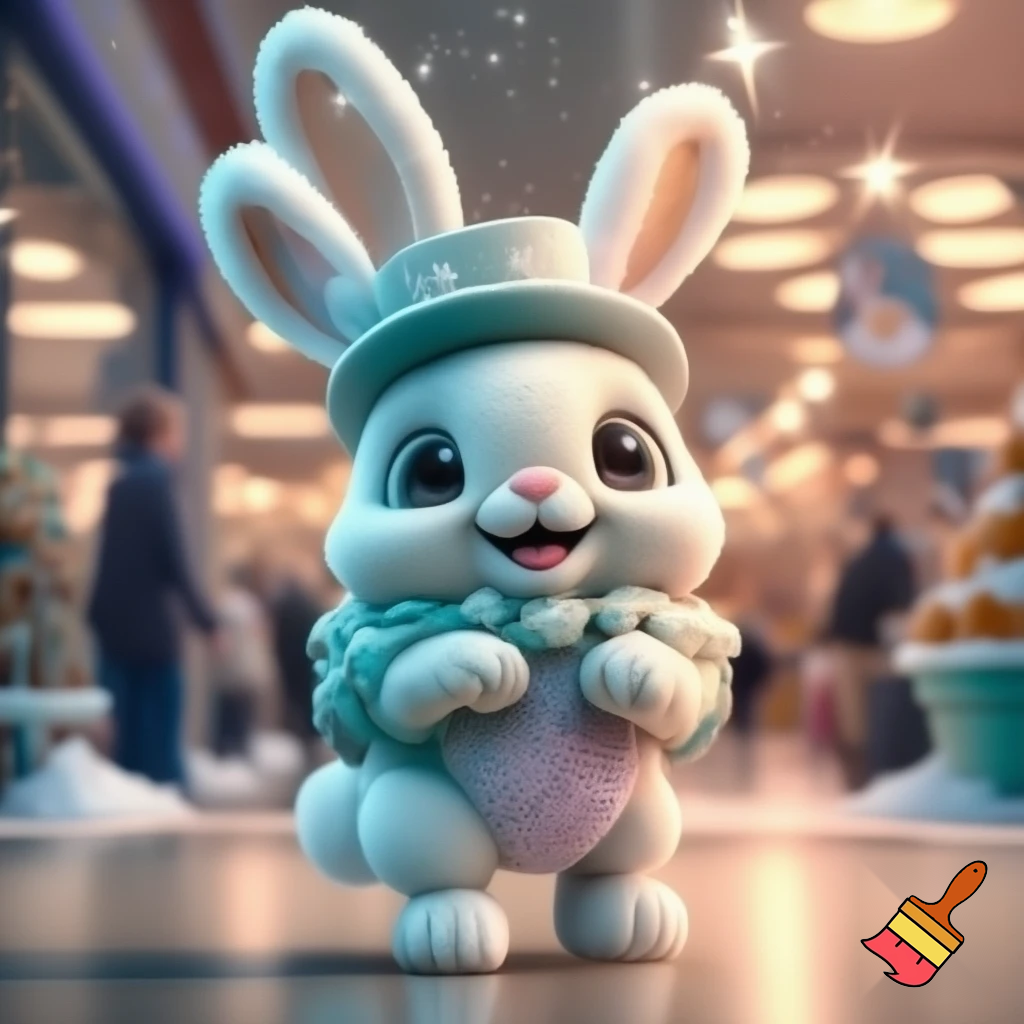 Easter bunny mascot costume shopping Centre winter top hat
