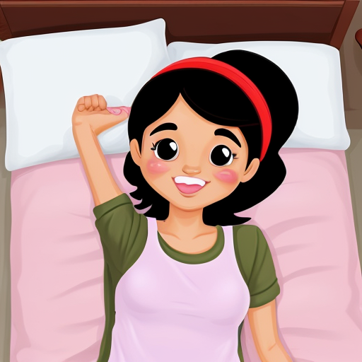 cartoon brown girl waking up with detail
