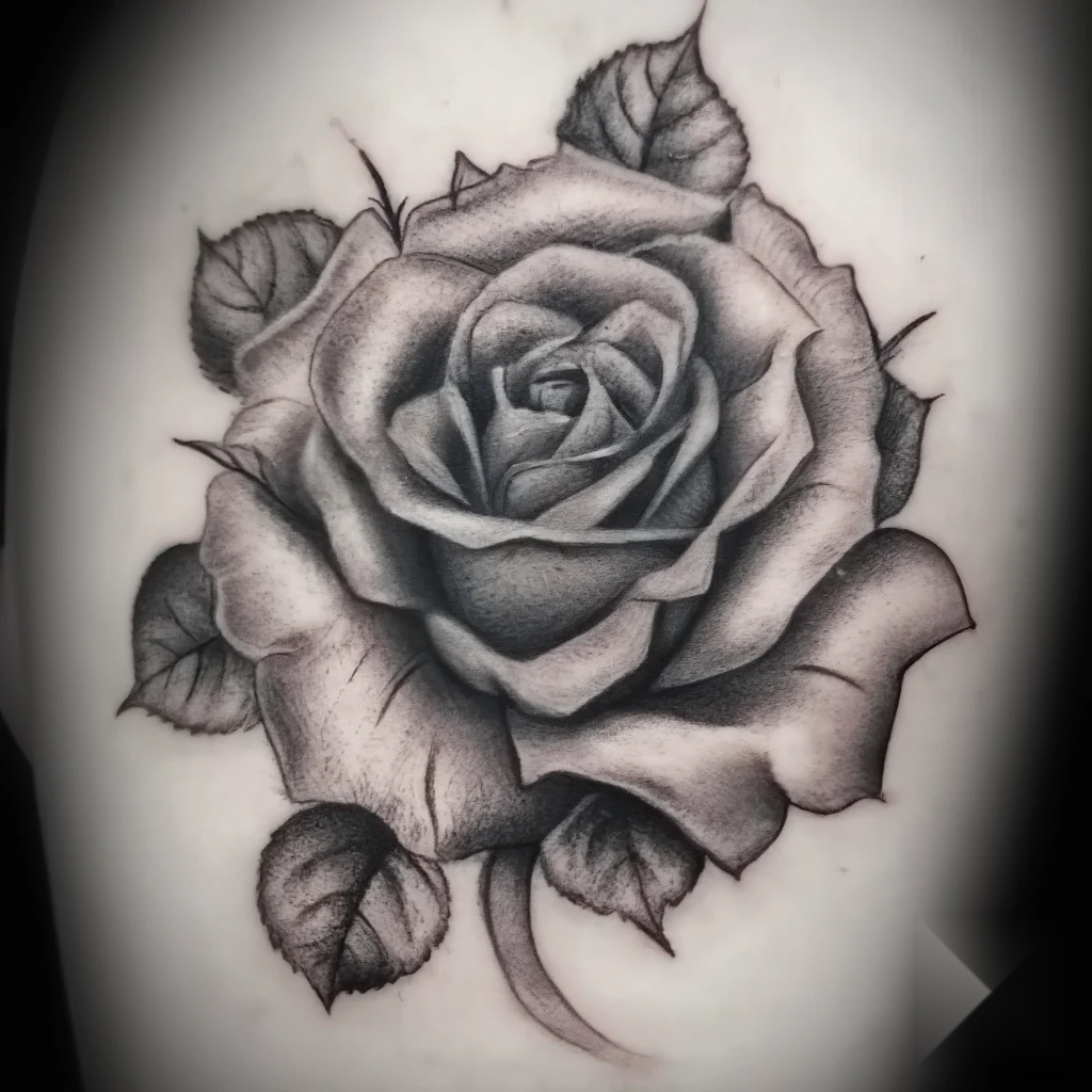 Realistic style rose tattoo sketch