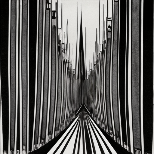 City inspired in the german expressionism architecture, exagerated forms and lines. Dasrk tone