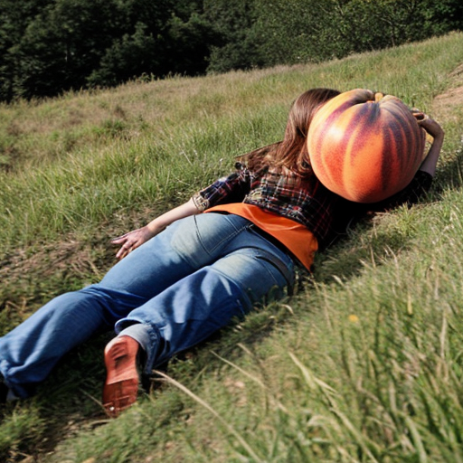 Giant peach rolling down the hill
