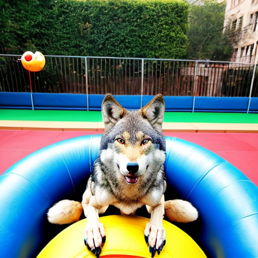 wolf from nu pogodi seat and bouncing on space hopper on park
