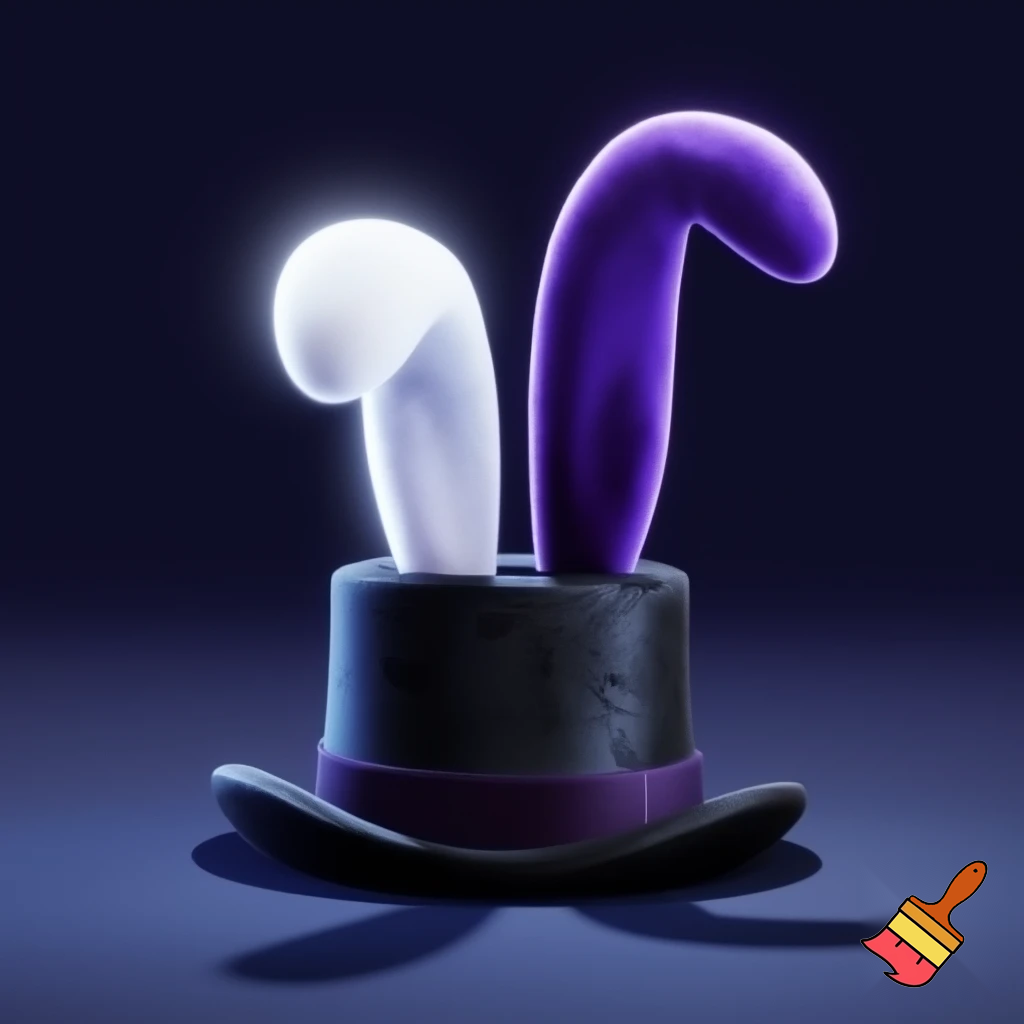Black top hat with bunny ears velvet white and purple