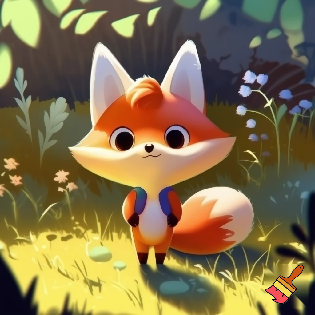 A cute cartoon fox on its hind legs.