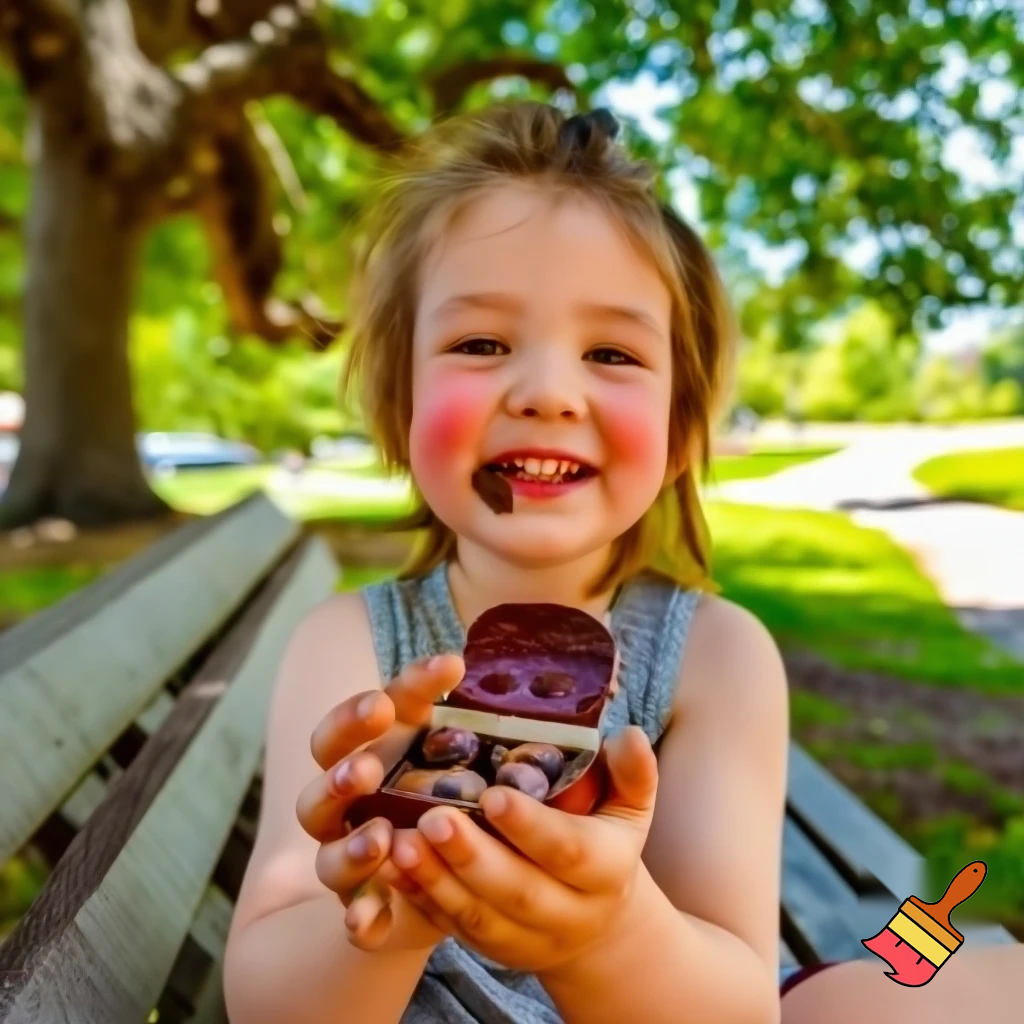 Muéstrame un niño en un parque comiendo chocotejas