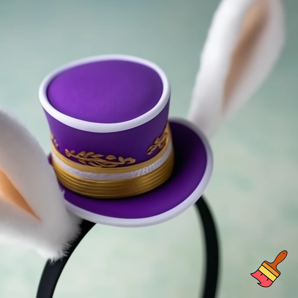 Easter bunny top hat headband, purple and white with gold