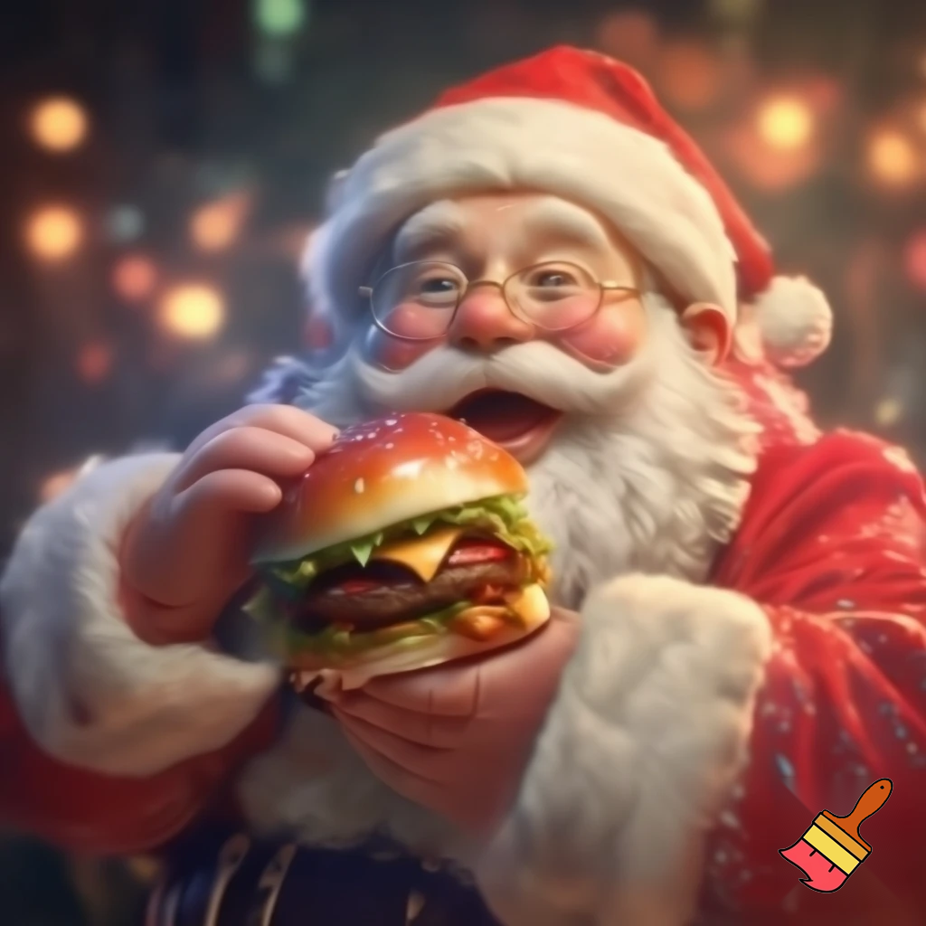 sanata eat hamburger and say 67!!1
