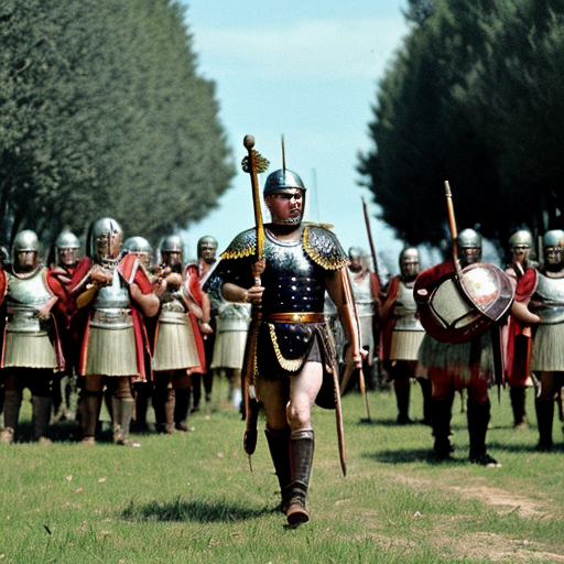 get me a roman centurion leading his troops to battle against the gauls
