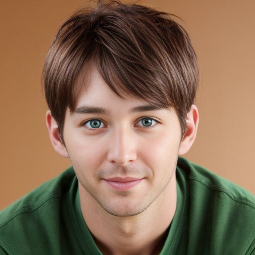 A young 35 years old man with green eyes and so cute and handsome and brown hair 