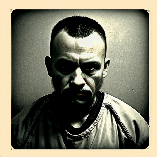 strong rat, evil, sinister, wearing prison outfit, mugshot style, no human