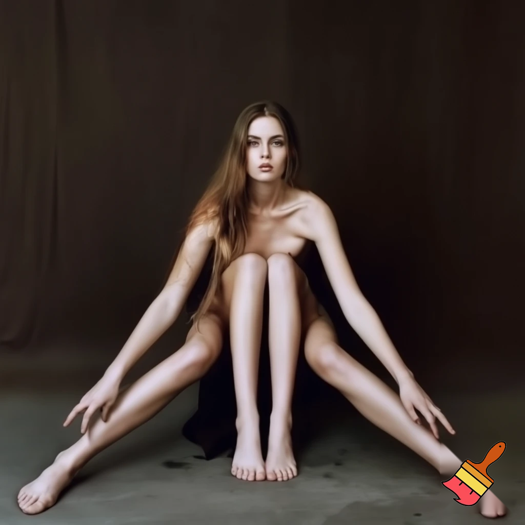 a woman facing forward sitting with her legs spread no clothes