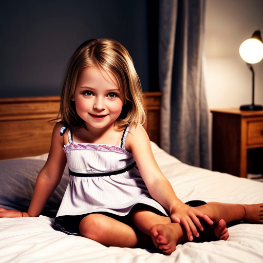 swedish blonde little girl  at night dress, very beautiful, on the bedroom
