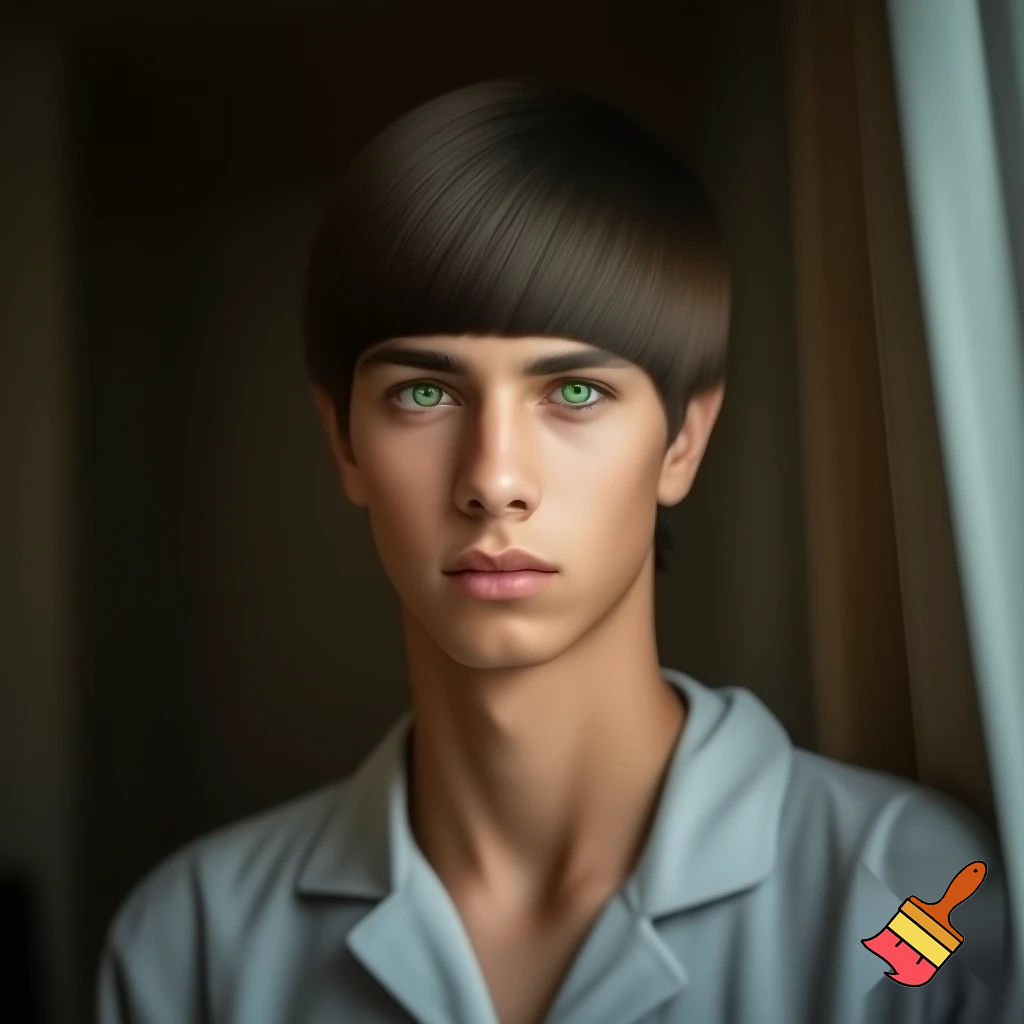 A family the brother has a bob cut two inches long and is wearing his pj and has green eyes and he is tall and is 18 years old 


