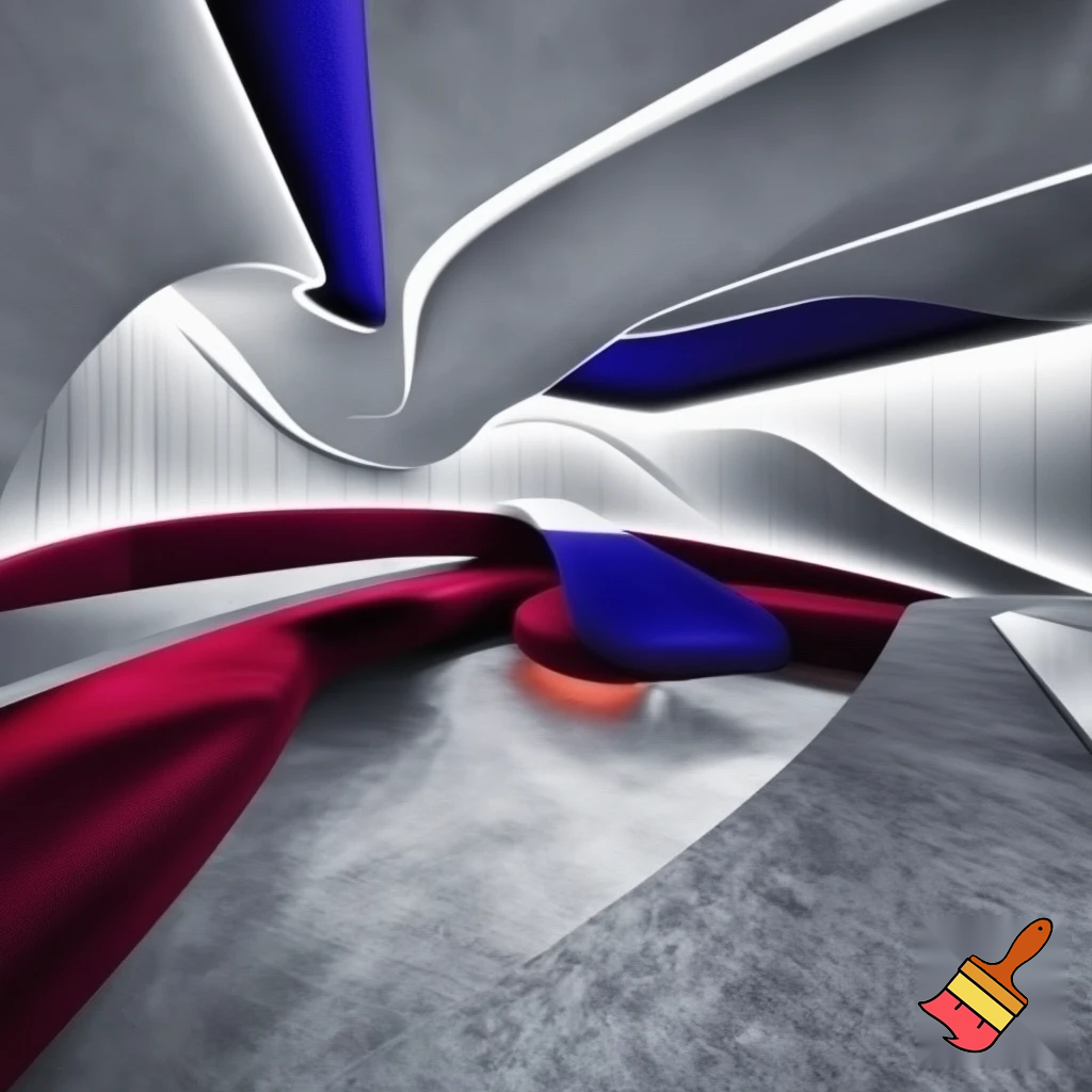 Create a coffee shop with a using Zaha Hadid design influence