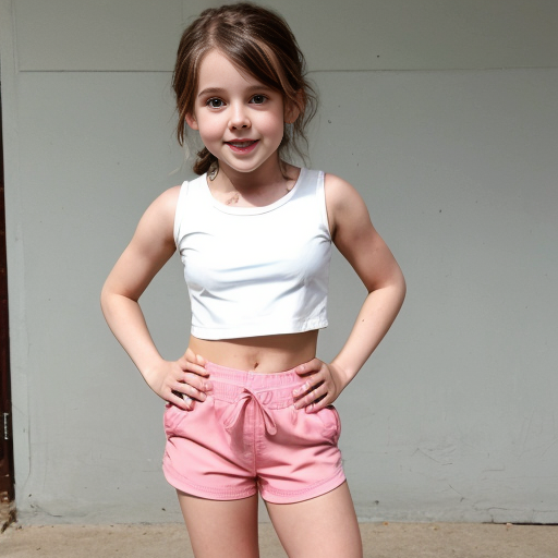 little girl in short shorts and crop top